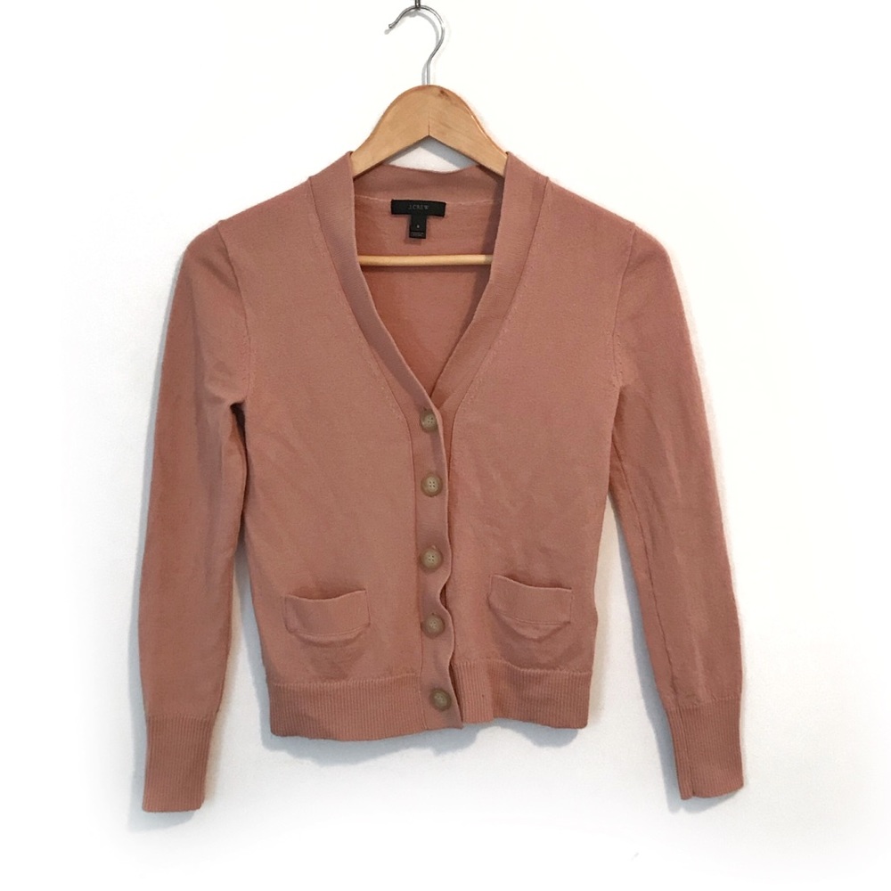 J Crew Button Front Merino Wool Peach Cardigan Sm